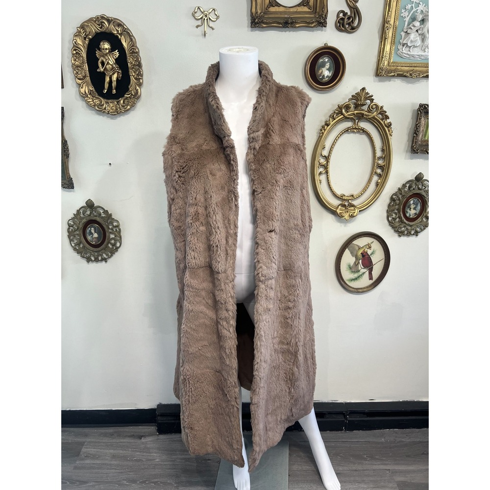Jama Fourrures Vintage Brown Real Fur Long Vest Jacket Size 40